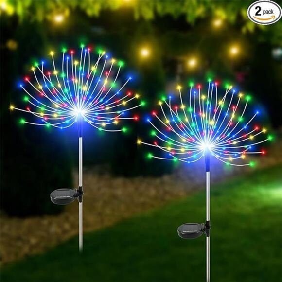 Solar Garden Lights Outdoor Waterproof, 2 Pack 120 LED Solar Firework Lights - Picture 7 of 7
